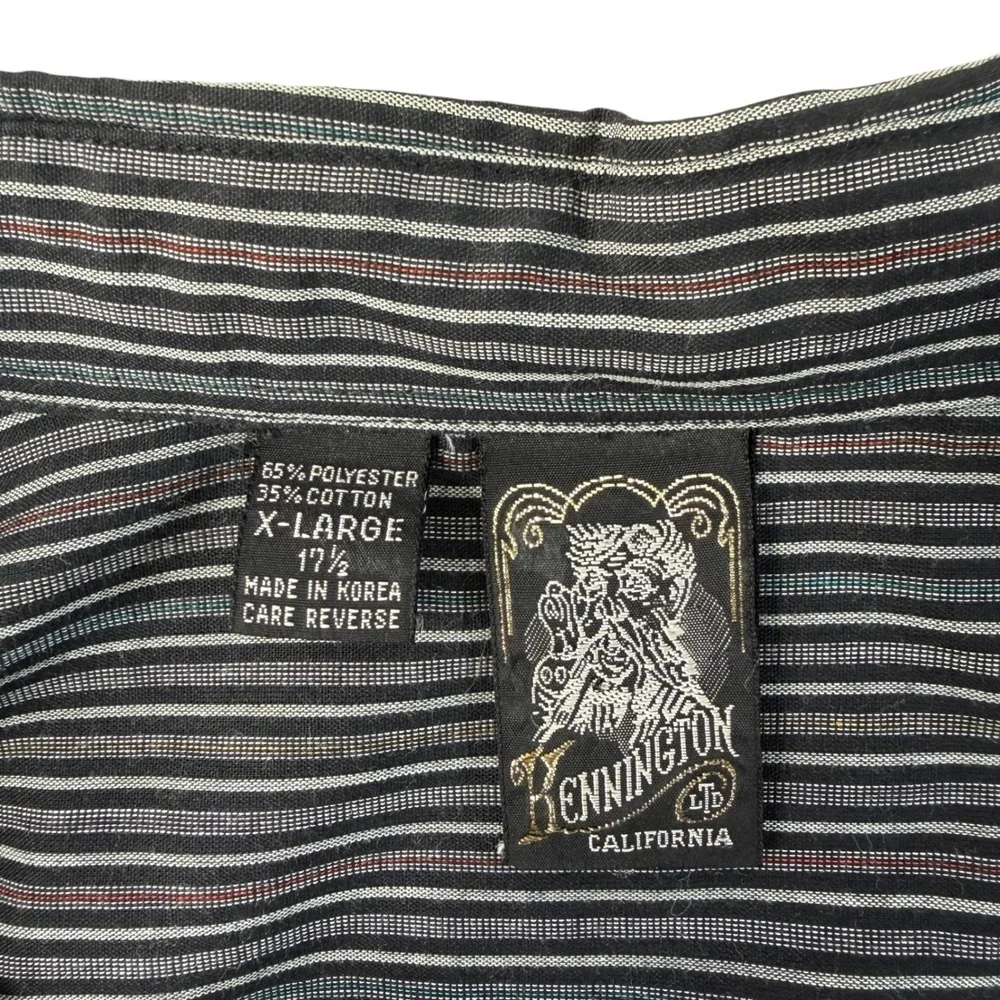 VTG Kennington Ltd California Men XL 17.5‎ Striped Button Down Long Sleeve Black